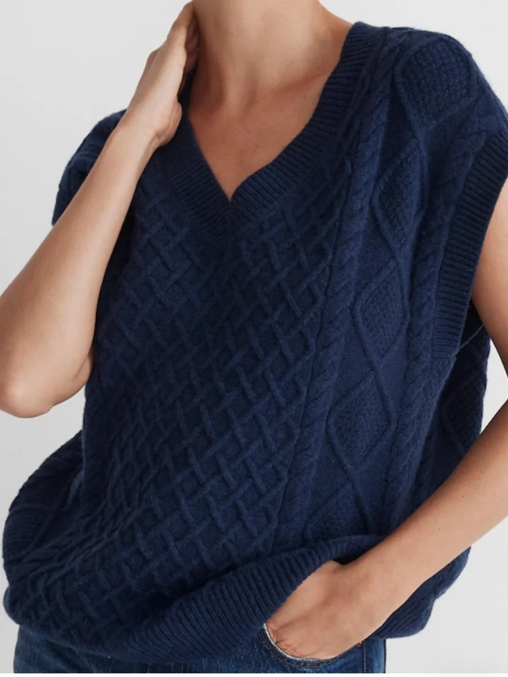 Madewell Navy Cable Knit V-Neck Sweater Vest